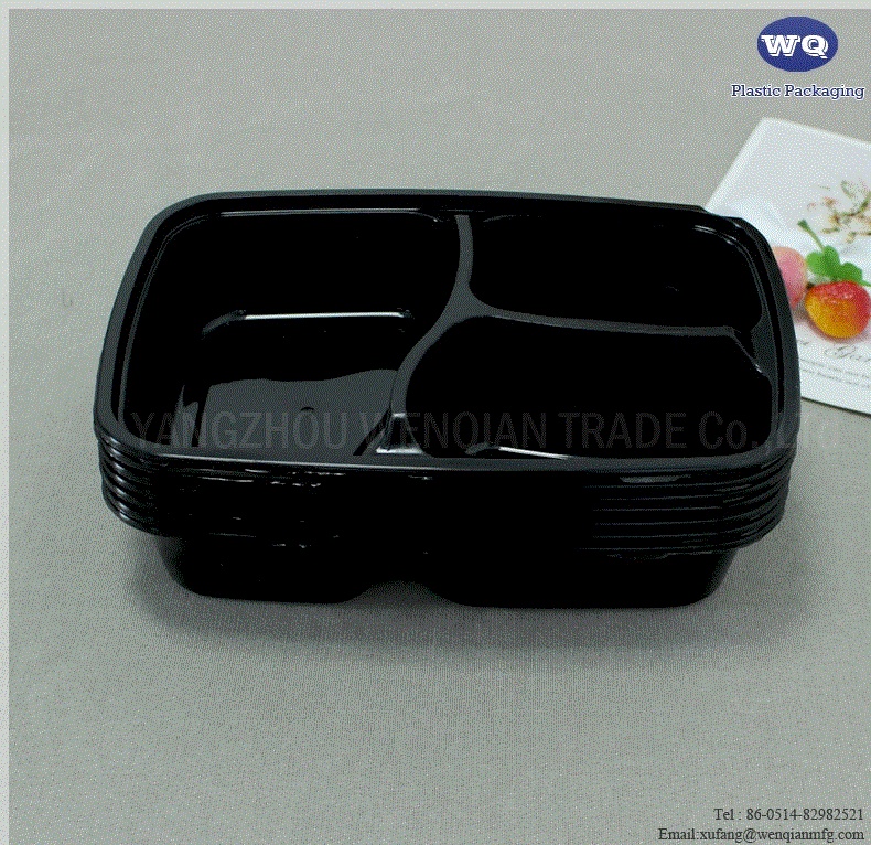 Plastic 3 Compartments Bento Box-Disposable Food Storage Containers-Disposable Plastic Containers-Disposable Lunch Boxes