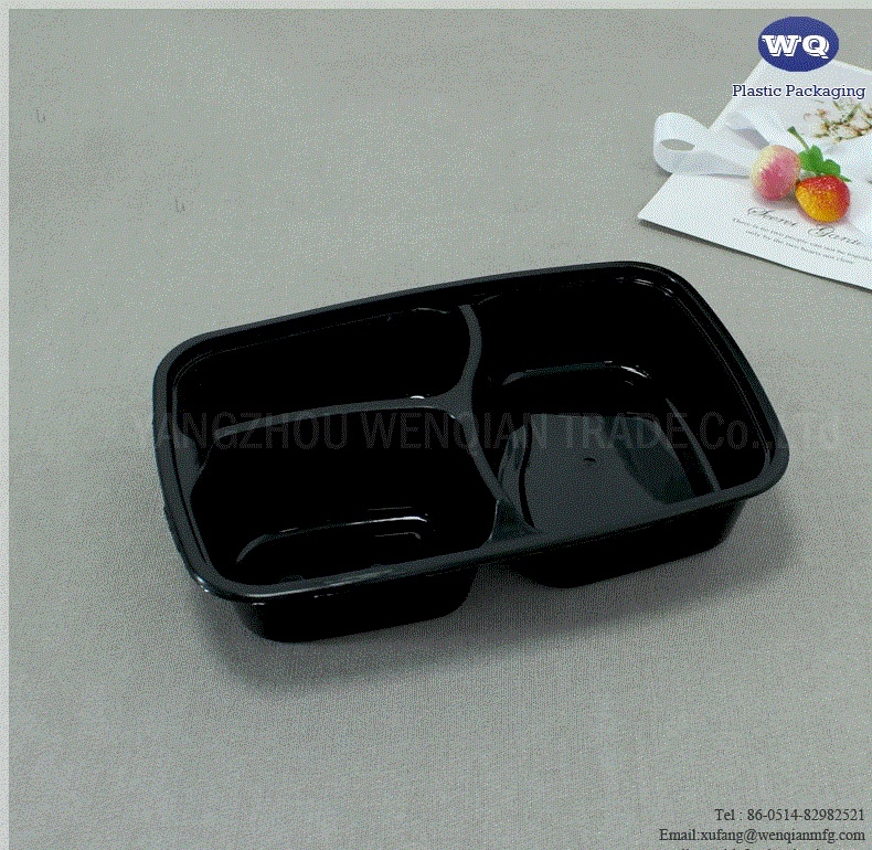 Plastic 3 Compartments Bento Box-Disposable Food Storage Containers-Disposable Plastic Containers-Disposable Lunch Boxes