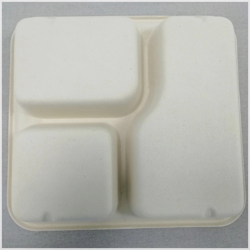 Disposable 4-Coms Square Lunch Tray With Lid-Factory Offered Sugarcane Tableware-Leak Proof Takeaway Container With Lid