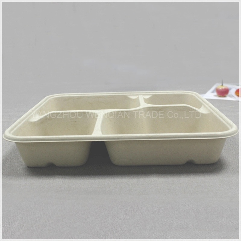 Disposable 4-Coms Square Lunch Tray With Lid-Factory Offered Sugarcane Tableware-Leak Proof Takeaway Container With Lid