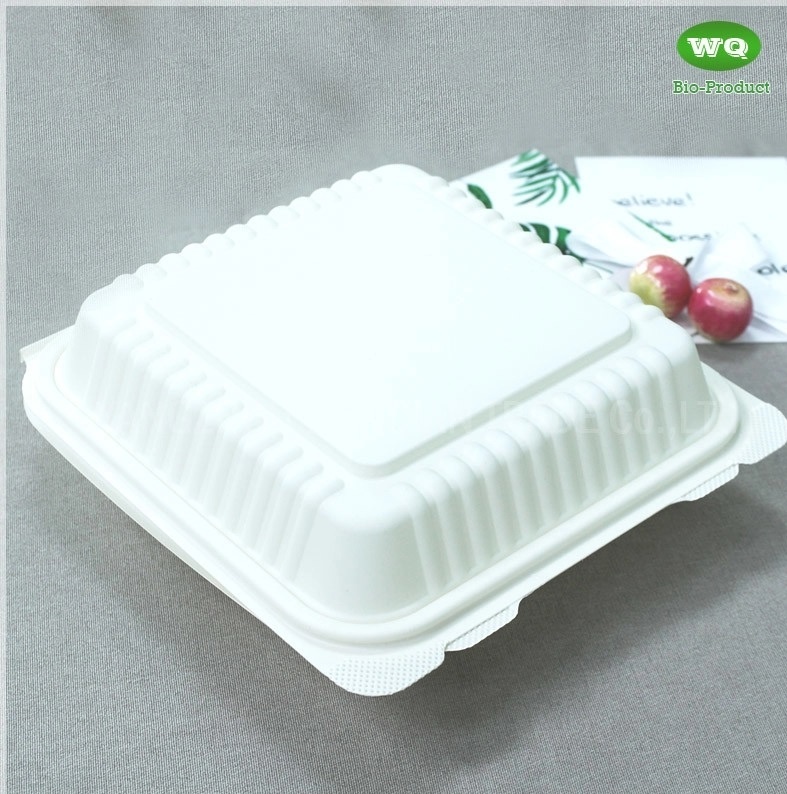 8*8/9*9 Inch Corn Starch Lunch Box It Saves Oil Resource Microwave Safe Plastic Disposable Lunch Box