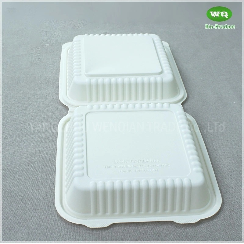 8*8/9*9 Inch Corn Starch Lunch Box It Saves Oil Resource Microwave Safe Plastic Disposable Lunch Box