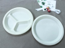 Eco-Friendly Natural Plant 10 Inch 3-Compartments -Disposable Bioplastic 10 Inch Plate-Biodegradable Plastic Party Plate