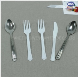 7 Inch White Cutlery Sets,Elegant Carved PS Knife Spoon Fork,China Factory Offered Disposable Spoon And Fork Knife