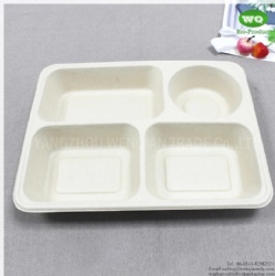 Disposable 4-Compartments Unbleached Bagasse Tray With Lid-Biodegradable Containers / Bento Box / Meal Prep Containers