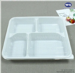 Disposable 4-Compartments Plastic Food Container With Lid Healthy Food Storage Disposable Plastic Lunch Box