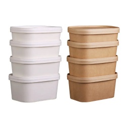 Disposable Brown Kraft White Square Soup Rectangular Salad Rice Water Coated Paper Plate & Bowl