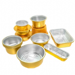 Customized Size Disposable Colored gold  aluminum foil cake baking pan tray with lids