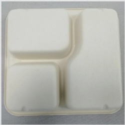 Disposable 4-Coms Square Lunch Tray With Lid-Factory Offered Sugarcane Tableware-Leak Proof Takeaway Container With Lid