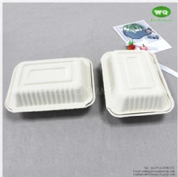 Disposable Natural Color Sugarcane Pulp 7x5 Inch Clamshell -Recycle Biodegradable Disposable Bagasse 9*6 Inch Lunch Box