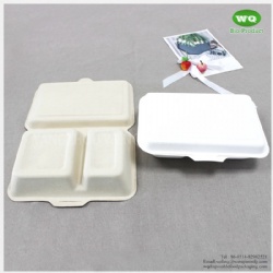 1000ml Sugarcane Pulp 2- Compartments Hinged Lid Lunch Box-Heavy-Duty Compostable Clamshell Take Out Food Containers