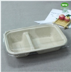 Biodegradable Unbleached 3-7 Lunch Box with Clear PET Lid- Eco-friendly Paper Pulp Bagasse Takeaway Food Containers