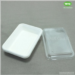 Bleached 500ml Biodegradable Sugarcane Bagasse Lunch Box With Clear PET Lid-Durable Compostable Sugarcane Fiber Tray