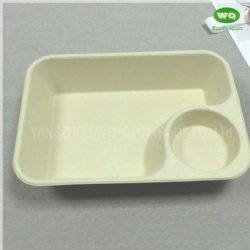 Biodegradable Unbleached 850ml Meal Box With Sauce Cup,Tree Free Sugarcane Bagasse Meal Prep Take Out Container In Bulk