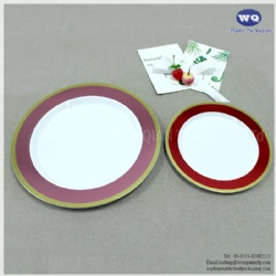 Disposable 7.5 Inch 10Inch PS Plastic Dinner Plate,Golden Rim Plate,Plastic Dinner Plates,Durable Plastic Plates Seller