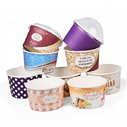 100% Eco Friendly Biodegrada Pla Coating Disposable Frozen Yogurt Paper Ice Cream Cup Bowl With Plastic Paper Lid